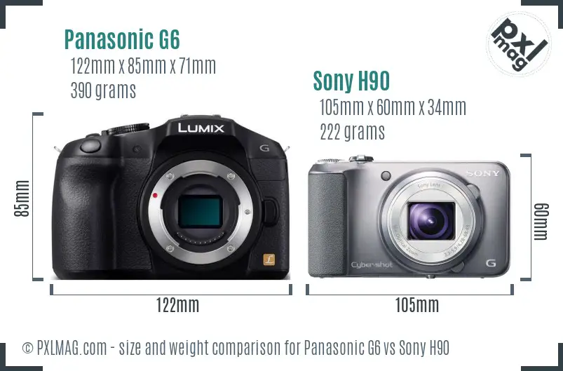 Panasonic G6 vs Sony H90 size comparison