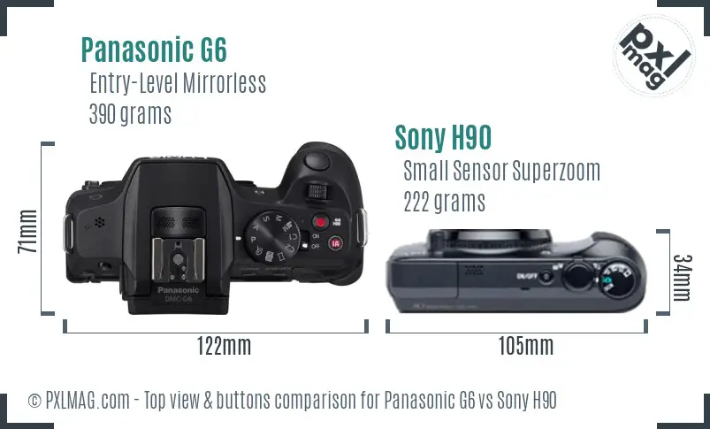 Panasonic G6 vs Sony H90 top view buttons comparison