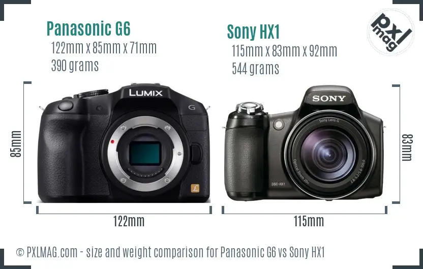 Panasonic G6 vs Sony HX1 size comparison