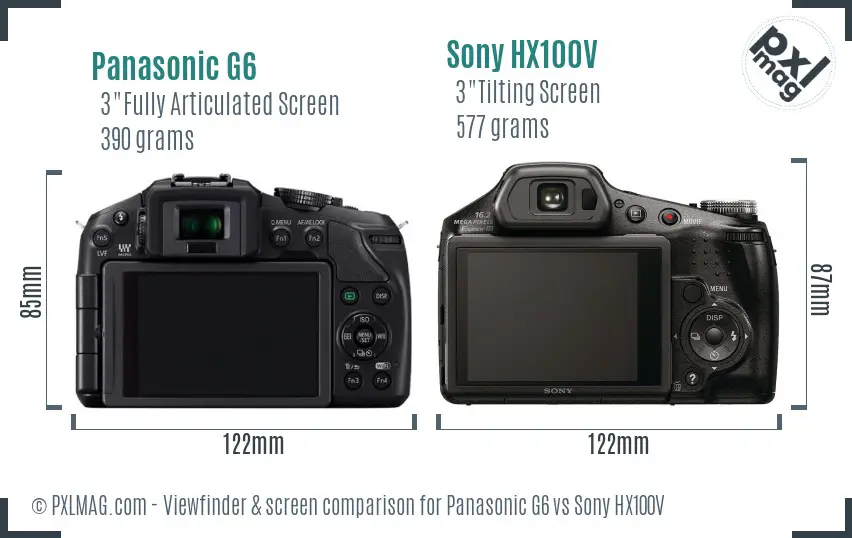 Panasonic G6 vs Sony HX100V Screen and Viewfinder comparison Panasonic G6 vs Sony HX100V Screen and Viewfinder comparison
