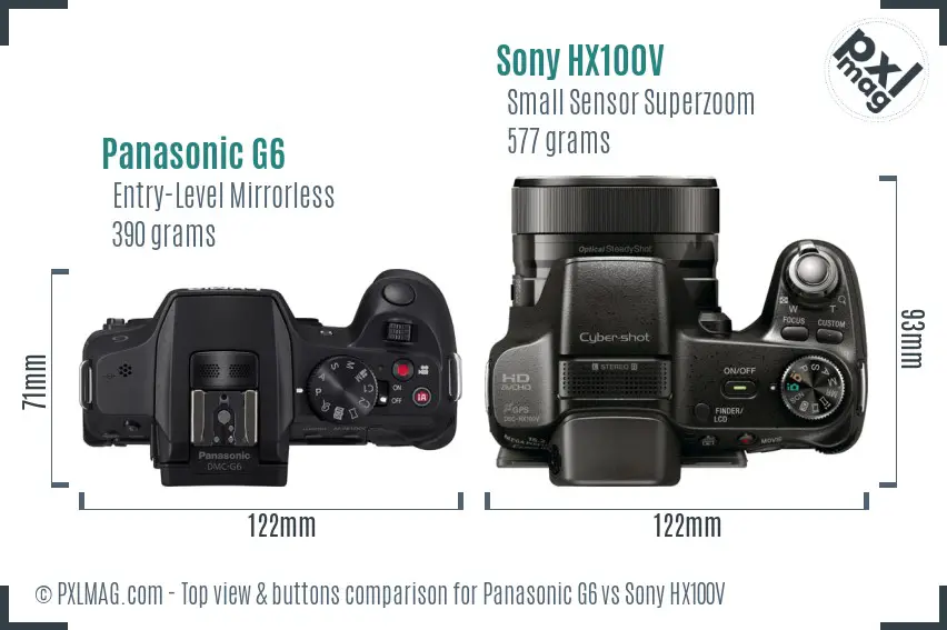 Panasonic G6 vs Sony HX100V top view buttons comparison Panasonic G6 vs Sony HX100V top view buttons comparison