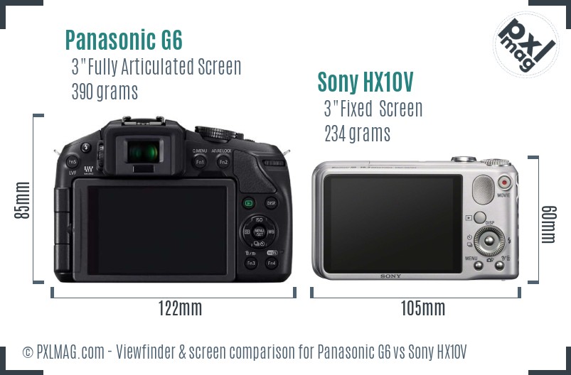 Panasonic G6 vs Sony HX10V Screen and Viewfinder comparison