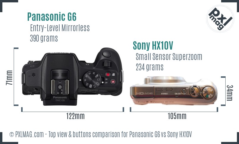 Panasonic G6 vs Sony HX10V top view buttons comparison