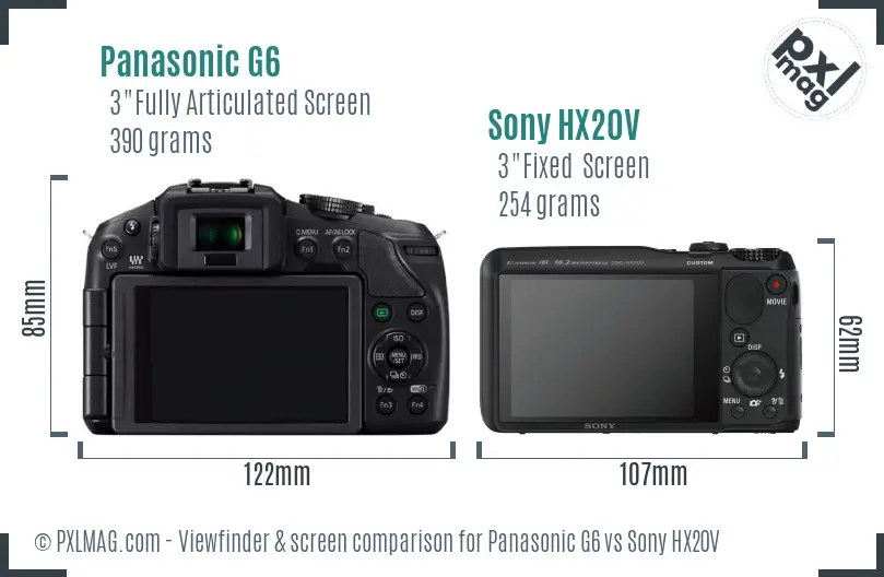 Panasonic G6 vs Sony HX20V Screen and Viewfinder comparison