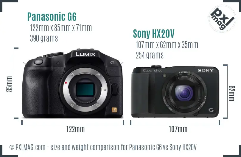 Panasonic G6 vs Sony HX20V size comparison