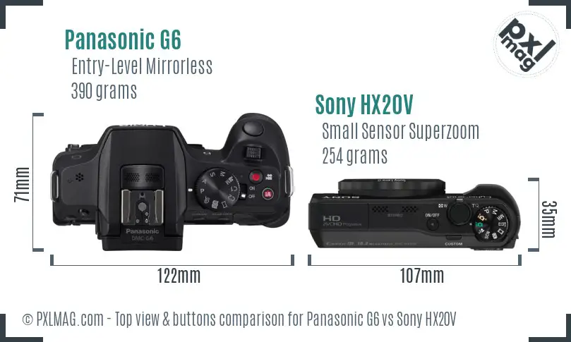 Panasonic G6 vs Sony HX20V top view buttons comparison