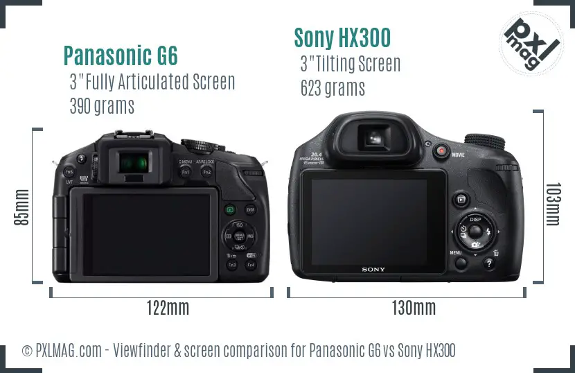 Panasonic G6 vs Sony HX300 Screen and Viewfinder comparison Panasonic G6 vs Sony HX300 Screen and Viewfinder comparison