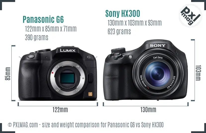 Panasonic G6 vs Sony HX300 size comparison Panasonic G6 vs Sony HX300 size comparison