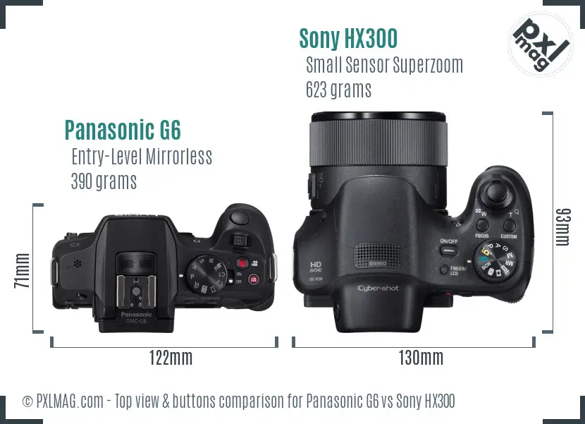 Panasonic G6 vs Sony HX300 top view buttons comparison Panasonic G6 vs Sony HX300 top view buttons comparison