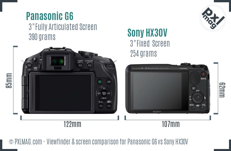 Panasonic G6 vs Sony HX30V Screen and Viewfinder comparison