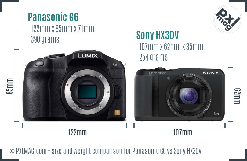Panasonic G6 vs Sony HX30V size comparison