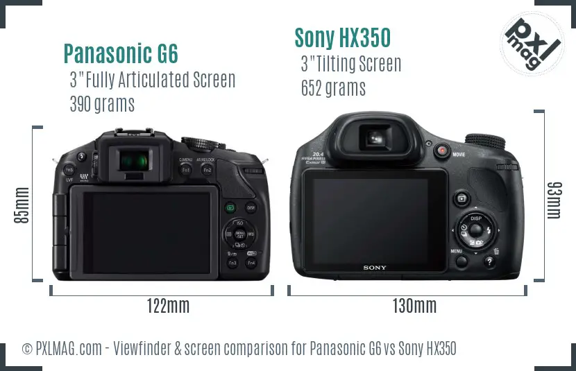 Panasonic G6 vs Sony HX350 Screen and Viewfinder comparison Panasonic G6 vs Sony HX350 Screen and Viewfinder comparison