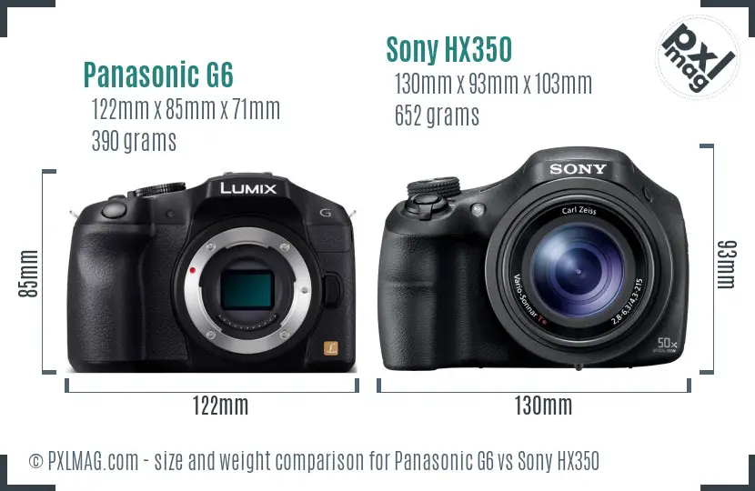 Panasonic G6 vs Sony HX350 size comparison Panasonic G6 vs Sony HX350 size comparison
