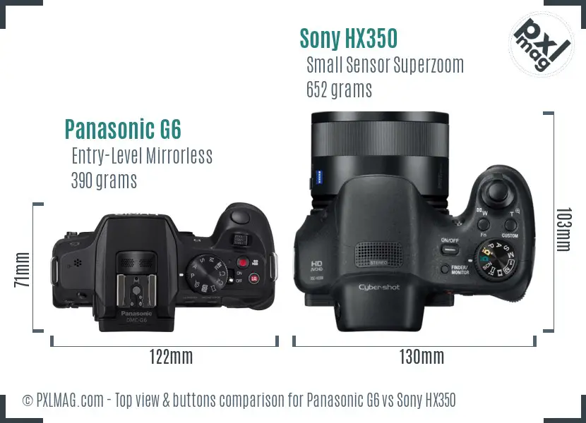 Panasonic G6 vs Sony HX350 top view buttons comparison Panasonic G6 vs Sony HX350 top view buttons comparison