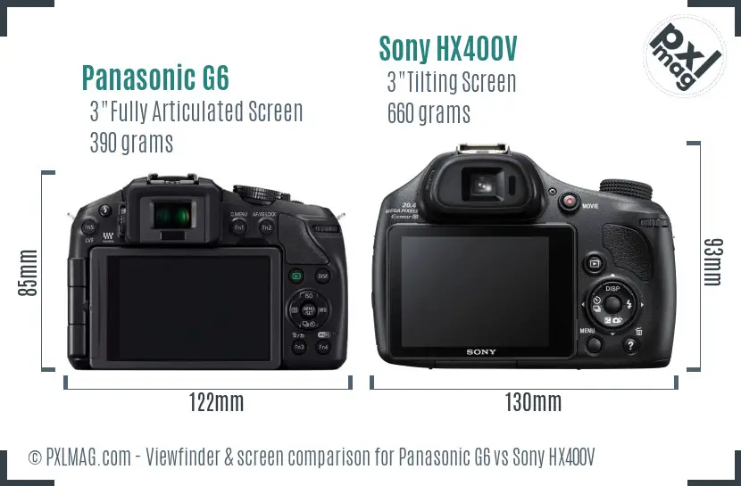 Panasonic G6 vs Sony HX400V Screen and Viewfinder comparison