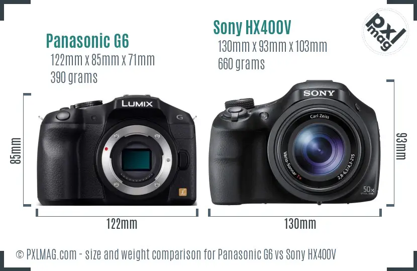 Panasonic G6 vs Sony HX400V size comparison