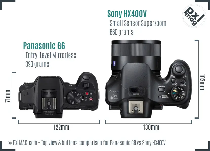 Panasonic G6 vs Sony HX400V top view buttons comparison