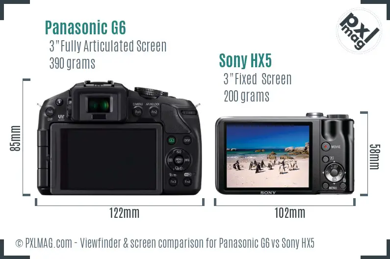 Panasonic G6 vs Sony HX5 Screen and Viewfinder comparison