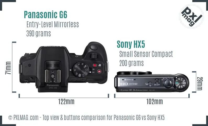 Panasonic G6 vs Sony HX5 top view buttons comparison