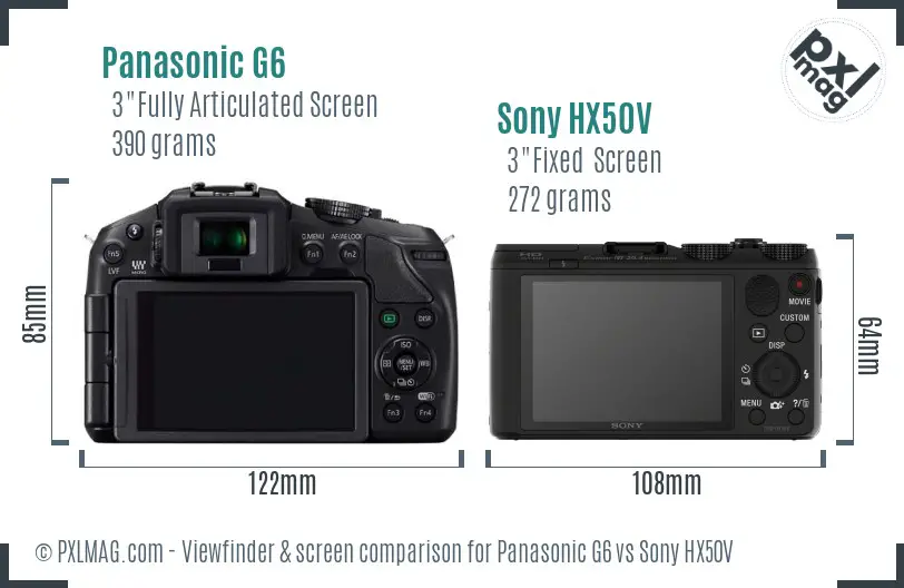 Panasonic G6 vs Sony HX50V Screen and Viewfinder comparison