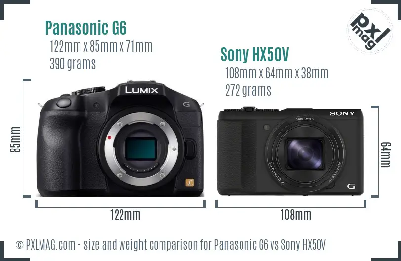 Panasonic G6 vs Sony HX50V size comparison