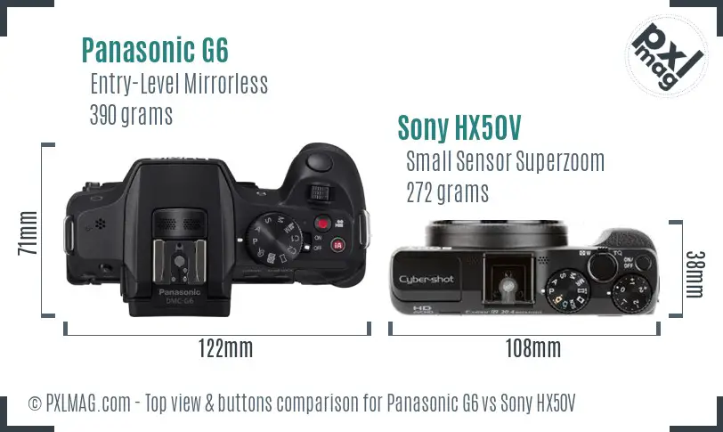 Panasonic G6 vs Sony HX50V top view buttons comparison