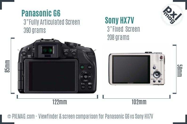 Panasonic G6 vs Sony HX7V Screen and Viewfinder comparison