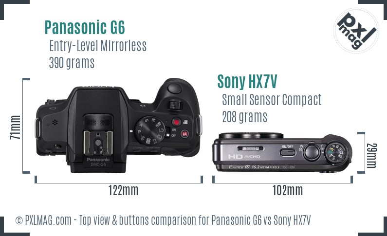 Panasonic G6 vs Sony HX7V top view buttons comparison