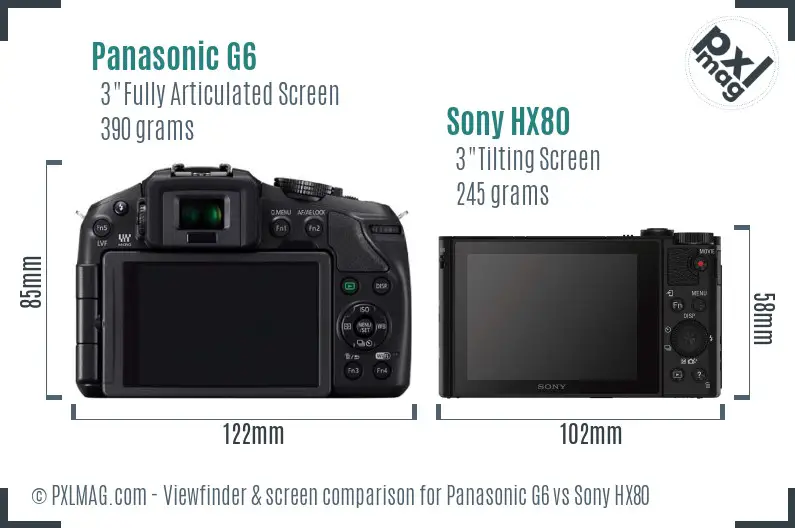 Panasonic G6 vs Sony HX80 Screen and Viewfinder comparison Panasonic G6 vs Sony HX80 Screen and Viewfinder comparison