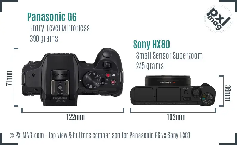 Panasonic G6 vs Sony HX80 top view buttons comparison Panasonic G6 vs Sony HX80 top view buttons comparison