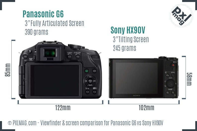 Panasonic G6 vs Sony HX90V Screen and Viewfinder comparison