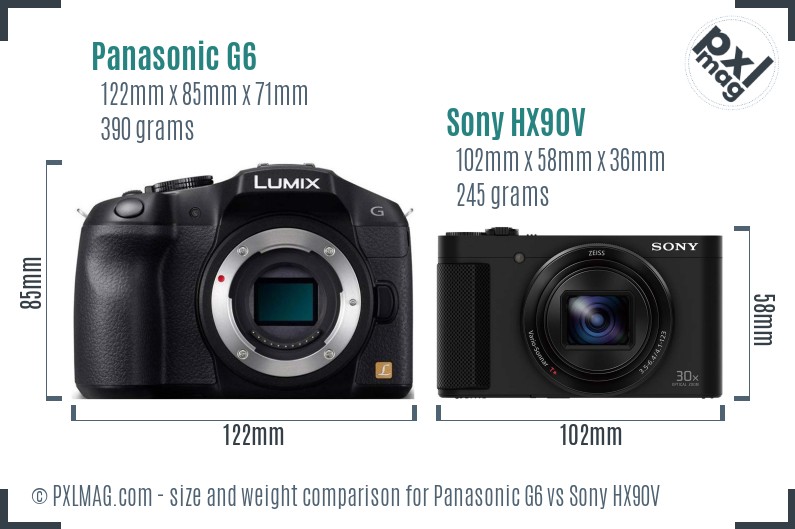 Panasonic G6 vs Sony HX90V size comparison Panasonic G6 vs Sony HX90V size comparison