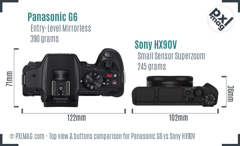 Panasonic G6 vs Sony HX90V top view buttons comparison