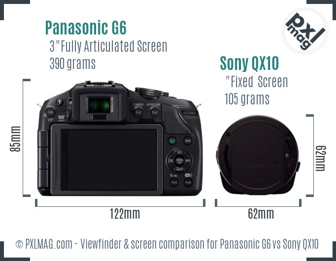 Panasonic G6 vs Sony QX10 Screen and Viewfinder comparison