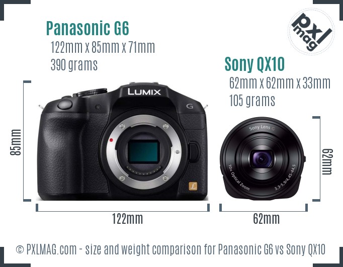 Panasonic G6 vs Sony QX10 size comparison Panasonic G6 vs Sony QX10 size comparison