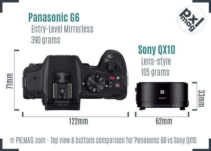 Panasonic G6 vs Sony QX10 top view buttons comparison