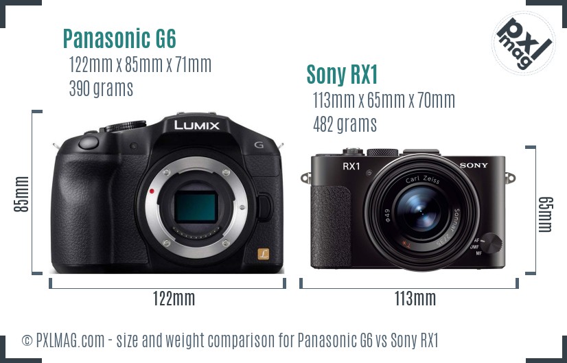 Panasonic G6 vs Sony RX1 size comparison