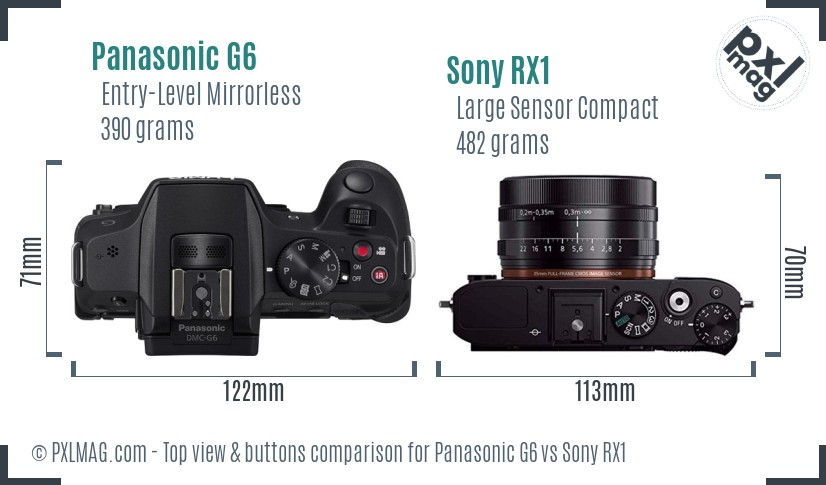 Panasonic G6 vs Sony RX1 top view buttons comparison