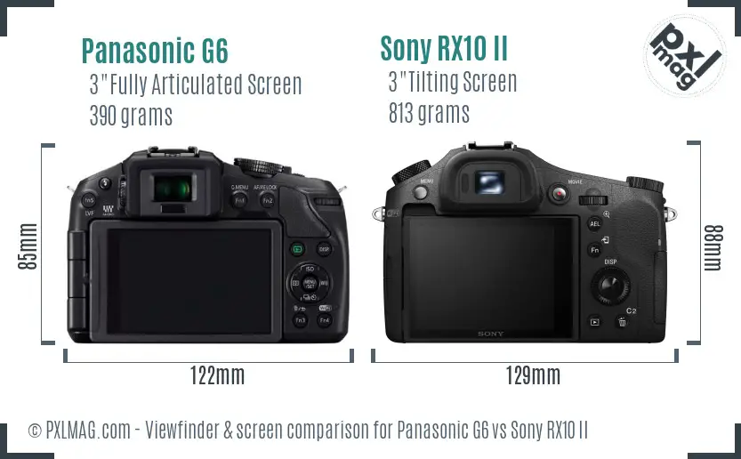 Panasonic G6 vs Sony RX10 II Screen and Viewfinder comparison