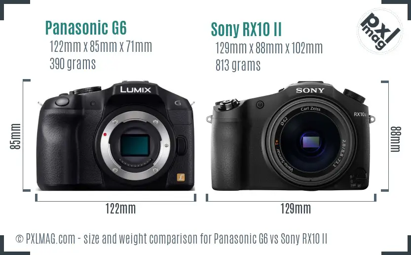 Panasonic G6 vs Sony RX10 II size comparison