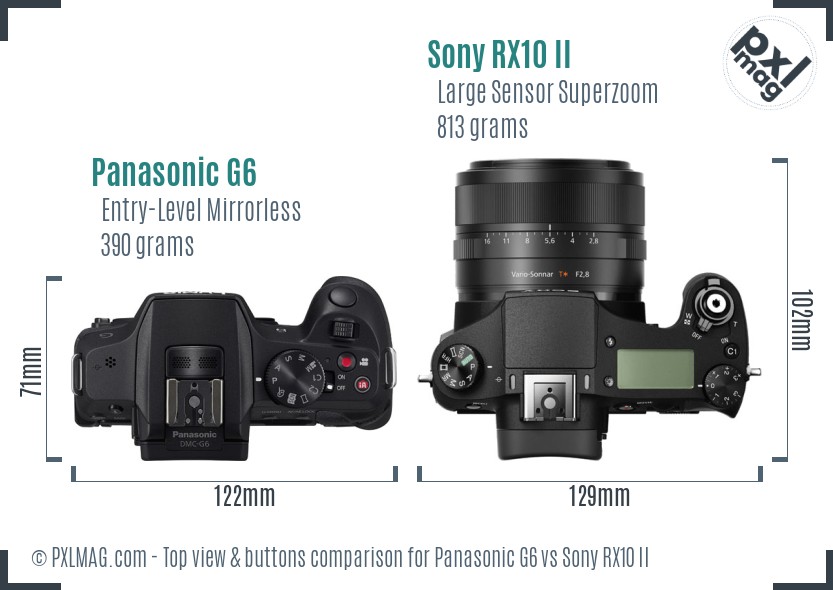 Panasonic G6 vs Sony RX10 II top view buttons comparison