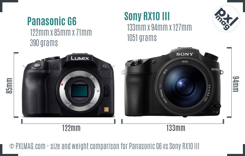 Panasonic G6 vs Sony RX10 III size comparison Panasonic G6 vs Sony RX10 III size comparison