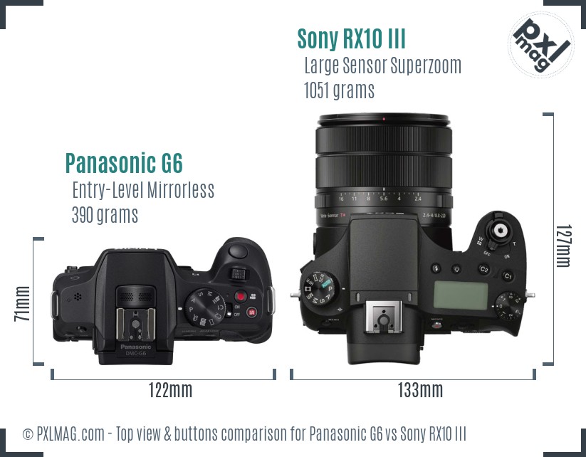 Panasonic G6 vs Sony RX10 III top view buttons comparison