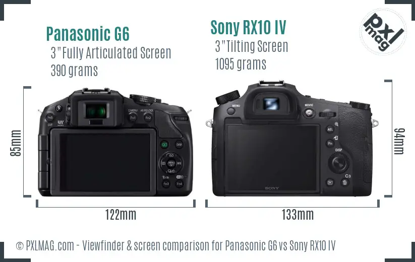 Panasonic G6 vs Sony RX10 IV Screen and Viewfinder comparison