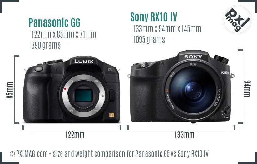 Panasonic G6 vs Sony RX10 IV size comparison