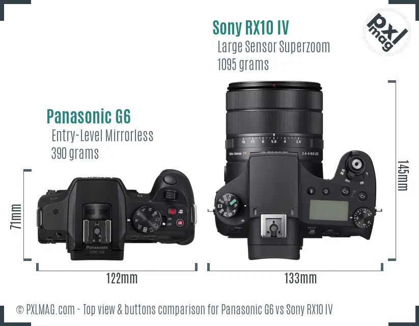 Panasonic G6 vs Sony RX10 IV top view buttons comparison