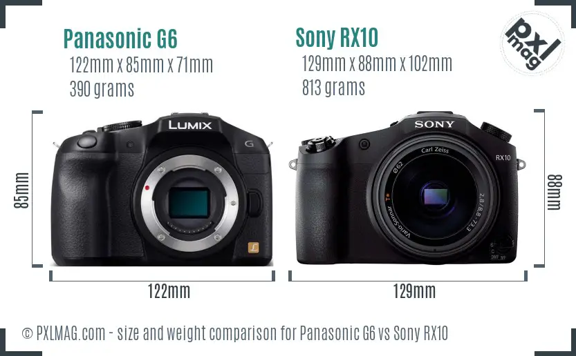 Panasonic G6 vs Sony RX10 size comparison Panasonic G6 vs Sony RX10 size comparison