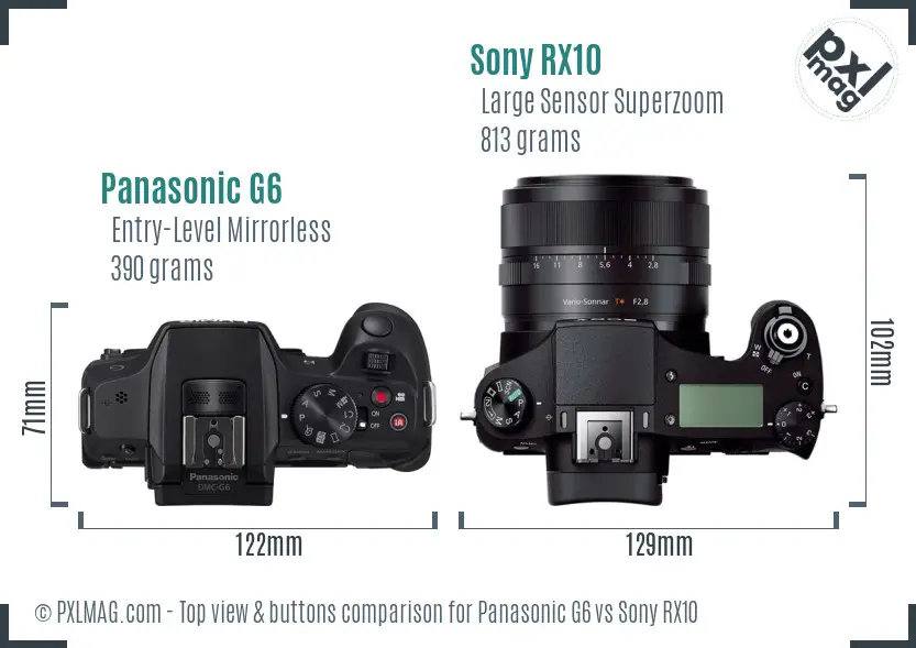 Panasonic G6 vs Sony RX10 top view buttons comparison Panasonic G6 vs Sony RX10 top view buttons comparison