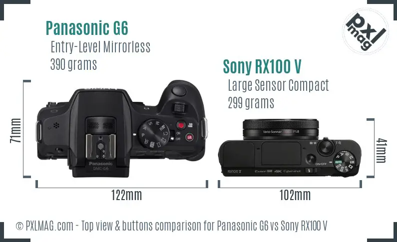 Panasonic G6 vs Sony RX100 V top view buttons comparison