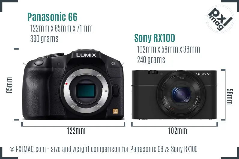 Panasonic G6 vs Sony RX100 size comparison Panasonic G6 vs Sony RX100 size comparison